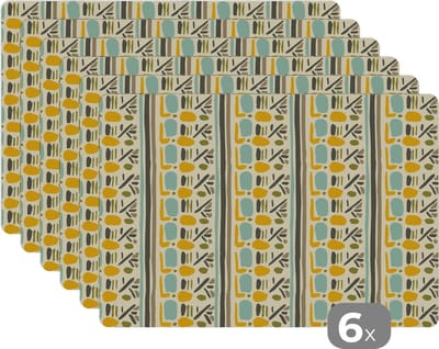 Placemat - Placemats kunststof - Inca - Patronen - Abstract - 45x30 cm - 6 stuks - Hittebestendig - Anti-Slip - Onderlegger - Afneembaar