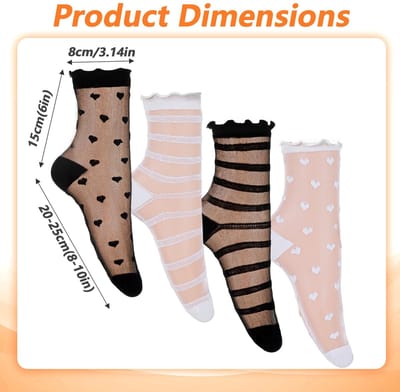 Dailygoods- Sokken met Ruches - Transparante Sokken - Kanten Kousen - Ademend - Lichtgewicht - 4 Paar