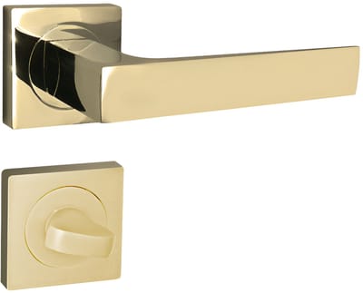Domino QUADRADO-QR - Deurklink met WC-rozet - Goud Messing - Vierkant - Voor badkamer - Aluminium - Set