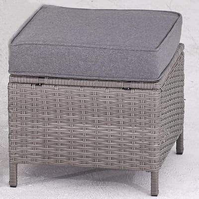 Tuinkruk en Zitpoef Set - 2 Stuks met Kussens - Rotan Kruk voor Balkon en Tuin - 40 x 40 x 40 cm (Grijs)