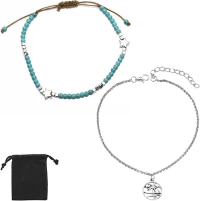 Set van 2 Boho enkelkettinkjes met kleurrijke parels voor dames en meisjes - Elastische enkelbandjes voor zomerse look - Handgemaakte enkelbandjes met vrolijke details