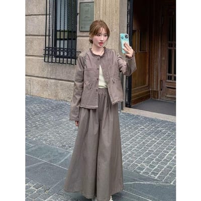 Retro Tassel Top Rechte Wijde Pijpen Broek Tweedelig Pak voor Dames Vroege Lente en Herfst Nieuw Casual Rokpak XL black
