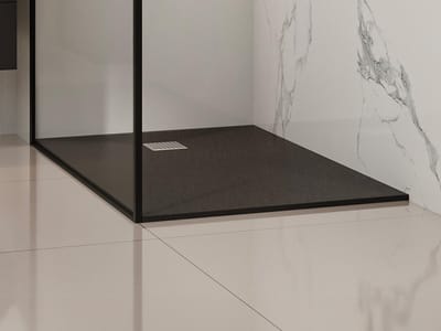 Vente-unique Douchebak van hars om te plaatsen of in te bouwen - Wit - 120 x 80 cm - Snijdbaar - MIRNOSA