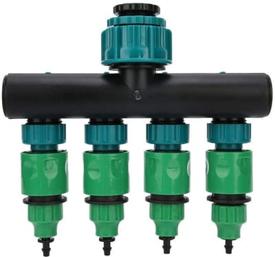 Tuinslang Splitter 4-Weg - Tuinslang Koppelingen - Waterverdeler - Snelle Aansluiting - Lekvrije Rubberafdichting - Roestvrij en Corrosiebestendig - Tuinslangverdeler