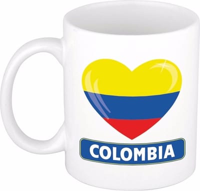 Hartjes vlag Colombia koffiemok - drink beker - white - 300 ml - Colombia - Supporters - cadeau - landen - feestartikelen