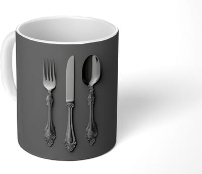 Mok - Koffiemok - Bestek - Zwart - Mokken - 350 ML - Beker - Koffiemokken - Theemok