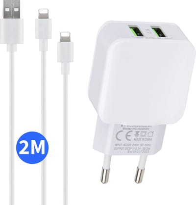 Dubbele usb lader geschikt voor iPhone 14/13/12/11/X + 2x Lightning kabel 2 meter - Usb-A naar Lightning - 2 Poorten