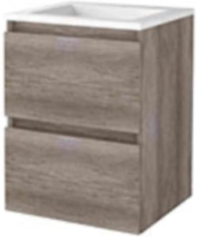 Basic-Line Start 46 Badkamermeubelset - 50 x 46 cm - Greeploos - 2 Lades - Acryl Wastafel - Zonder Kraangat - Scotch Oak