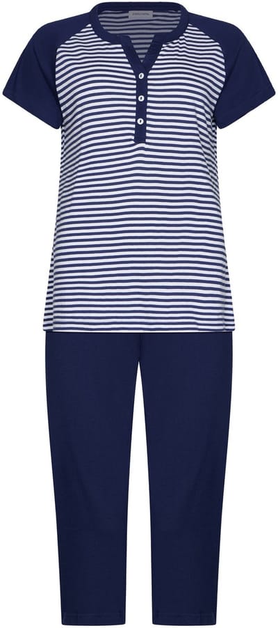 Pastunette - Pyjama - Midnight Stripes - Bio Katoen - Blauw/Wit - Knoopsluiting - Maat 48