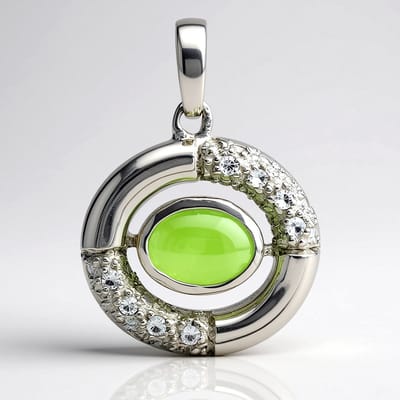 Cavill - Zilveren hanger 925 Sterling met keizerlijk chrysopraas 0,48 ct en 26 witte topaas 0,371 ct - elegant groene ovale cabochon 24x17 mm