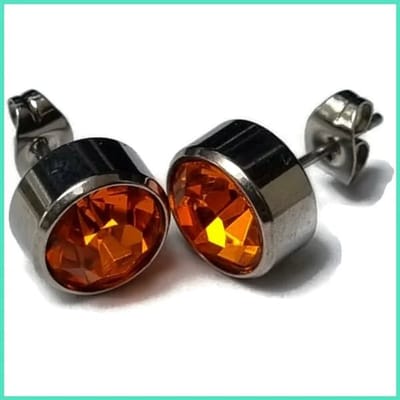 Aramat Jewels | Oorbellen | RVS Kristal Oorbellen Rond Kleurrijk 3mm - Diverse Kleuren Studs | Zilverkleur / 10mm / Oranje | |8mm | Staal | Volwassenen | Verkleurd niet