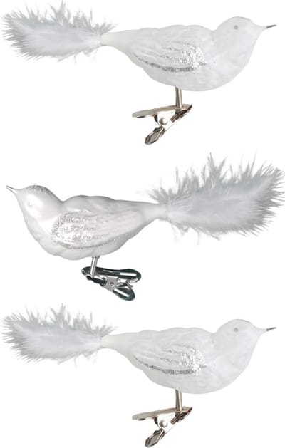 Krebs Decoratie vogels - 3x - wit - 11 cm - op clip - glas - kerstboomversiering