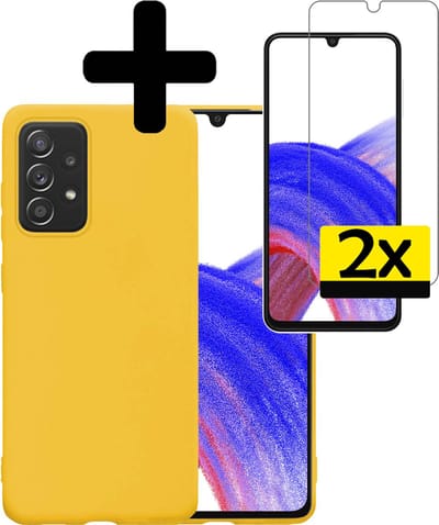 Hoesje - Met 2x Screenprotector - Geschikt voor Samsung Galaxy A33 - Sterk & Shockproof - Back Cover - Siliconen Case - Telefoon Hoes - Telefoonhoesjes - Geel