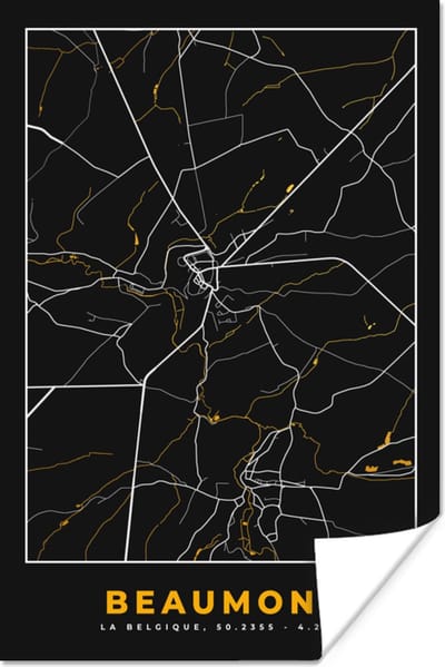 Poster Black & gold - Stadskaart - Beaumont - Plattegrond - Kaart - 120x180 cm XXL