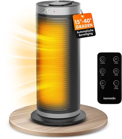Elektrische Kachel 2000W - Keramische Ventilatorkachel - Heater - Afstandsbediening en Timerfunctie - 70° Draaifunctie - Komodo