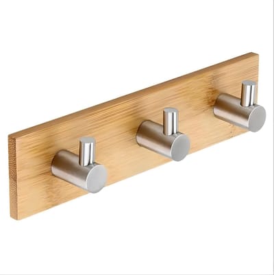 BlueTime - Zelfklevende Haakjes - Bamboe - Ophanghaken - Zelfklevend - 3 haakjes-Handdoekhaakjes - Set Van 3 - Staal-RVS