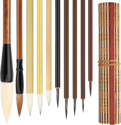 10 Chinese Kalligrafie Borstels Set, Gemengde Maten Japanese Kanji Sumi Borstels met Borstel Tas voor Beginner