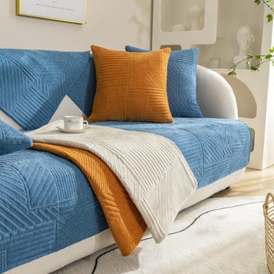 Effen Kleur Ruit Sofa Hoes Vier Seizoenen Stof Anti-Slip Woonkamer Sofa Kussen Universele Sofa Rugleuning Armleuning Hoes Handdoek 30x50 Pillowcase1pc blauw