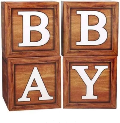 Houtnerf Babyshowerdozen met BABY Letters - 4-Pack Decoratie Set voor Babyshowers en Verjaardagen