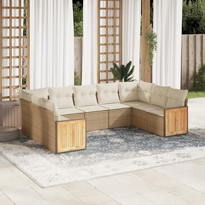 vidaXL - 8-delige - Loungeset - met - kussens - poly - rattan - beige