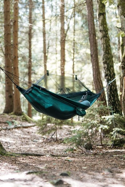 Ultralichte hangmat muggentraveller - 450 g - 220 cm x 140 cm - verpakkingsmaat 225 x 9 cm - tot 150 kg - outdoor camping