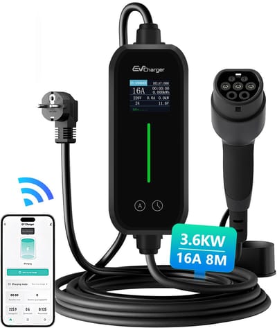 Cestovet Mobiele Thuislader - Type 2 met App 3,6kW - Schuko Plug - 16A 1 Fase - 8 Meter Kabel - EV-oplader met LCD Display