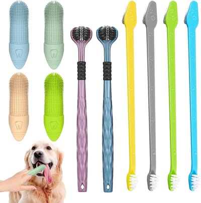 Famanu – Hondentandenborstelset voor honden, 360 graden tandenborstel voor vingers, voor het reinigen van huisdiertanden