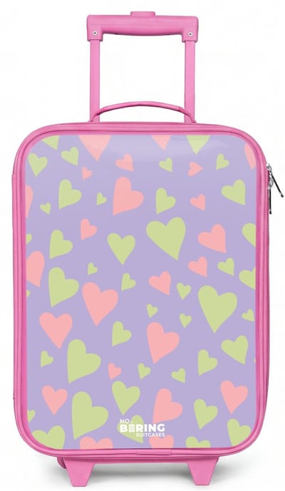 NoBoringSuitcases.com® - Kinderkoffer roze - Kindertrolley meisje - Lovely lila - Koffer kind lichtgewicht - Reiskoffer trolley voor kinderen - Koffertje met lichtgevende wieltjes - Rolkoffer