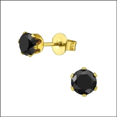 Aramat Jewels | Oorbellen | RVS Zirkonia Oorbellen Rond 3-8mm - Diverse Kleuren Oorstekers | Goudkleur / 5mm / Zwart | | | Staal | Kinderen, Volwassenen | Verkleurd niet