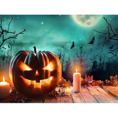 Diamant schilderij kruissteek volledige ronde boor Halloween pompoen licht diamant borduurwerk 20X30CM blue