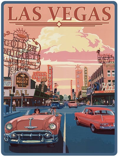 Signs USA - retro wandbord - dibond - Las Vegas - Old Strip Scene - 60 x 45 cm