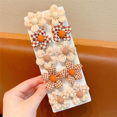 10 stuks/Set Kleurrijke Stof Bloemen Haarbanden Scrunchies Baby Meisjes Elastieken Paardenstaart Houders Elastiek Voor Peuters Kinder Hoofddeksels beige