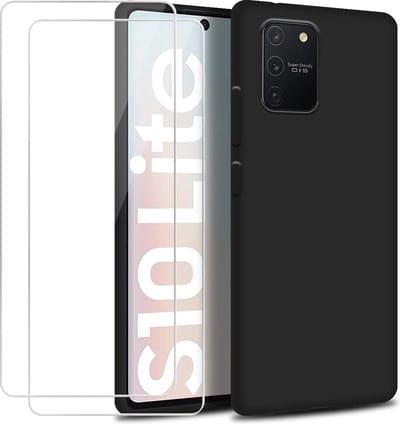 Hoesje Geschikt voor: Samsung Galaxy S10 Lite 2020 - Soft tpu Case & 2X Tempered Glas Combi - Zwart