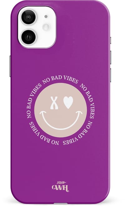 xoxo Wildhearts No Bad Vibes Purple - Single Layer - Hard case hoesje geschikt voor iPhone 11 hoesje - Hoesje met smiley / emoji - Beschermhoes geschikt voor iPhone 11 case met print - paars