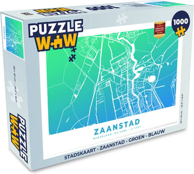 Puzzel Stadskaart - Zaanstad - Groen - Blauw - Legpuzzel - Puzzel 1000 stukjes volwassenen - Plattegrond