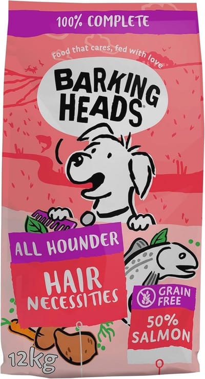 Barking Heads Compleet Droogvoer voor Honden 12kg - Adult All Hounder Hair Necessities Zalm - Natuurlijk Graanvrij Hypoallergeen voor Huid & Vacht - Dierenarts Goedgekeurd