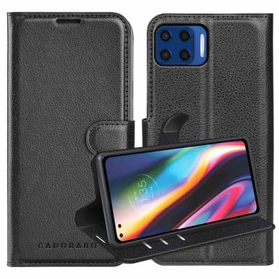 Cadorabo Hoesje geschikt voor Motorola MOTO G 5G PLUS in PHANTOM ZWART - Beschermhoes met magnetische sluiting, standfunctie en kaartvakje Book Case Cover Etui