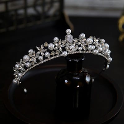Koreaanse Nieuwe Stijl Exquise Compacte Eenvoudige Parel Bruid Bruiloft Kroon Hoofdtooi Kroon Tiara Haaraccessoires gray