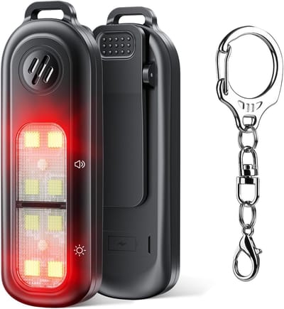 Alarm sleutelhanger 130dB - Driekleurige buitenverlichting voor hardlopen in de nacht - accessoires voor hardlopen in de nacht - Met ophangring - SOS Noodknop - Senioren Alarm - Draagbaar clipontwerp -Vrouw/Kind Veiligheid - LED Verlichting - zwart