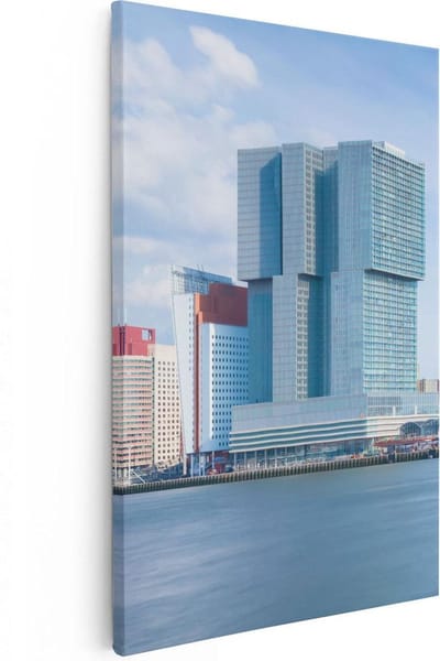 Artaza Canvas Schilderij Skyline Rotterdam - 20x30 cm - Klein - Wanddecoratie Stad - Muurdecoratie Boot - Kamer Accessoires