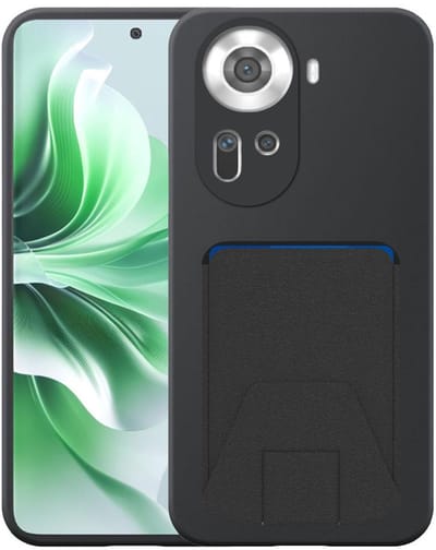 Geschikt voor Oppo Reno 11 Telefoonhoesje met Verstelbare Leren Pasjeshouder - Flexible Back Cover Case Siliconen TPU with Adjustable Leather Cardslot - Zwart - Smartphonica geschikt voor Oppo Reno 11