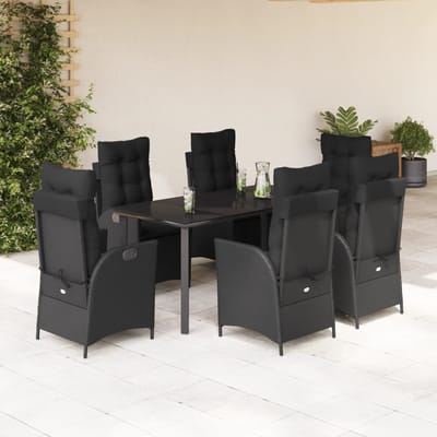 vidaXL - 7-delige - Tuinset - met - kussens - poly - rattan - zwart
