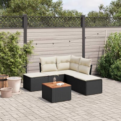 vidaXL - 6-delige - Loungeset - met - kussens - poly - rattan - zwart