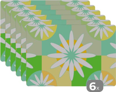 Placemat - Placemats kunststof - Bloemen - Zomer - Patronen - 45x30 cm - 6 stuks - Hittebestendig - Anti-Slip - Onderlegger - Afneembaar