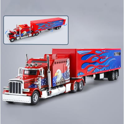 1/24 Legering Zware Semi-trailer Vrachtwagen Kop Auto Diecasts Metalen Container Vrachtwagen Technisch Transport Voertuigen Auto Model Geluid Licht