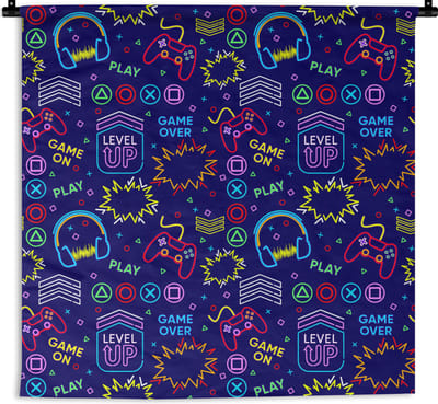 Wandkleed - Wanddoek - Gaming - Neon - Koptelefoon - Design - 180x180 cm - Wandtapijt
