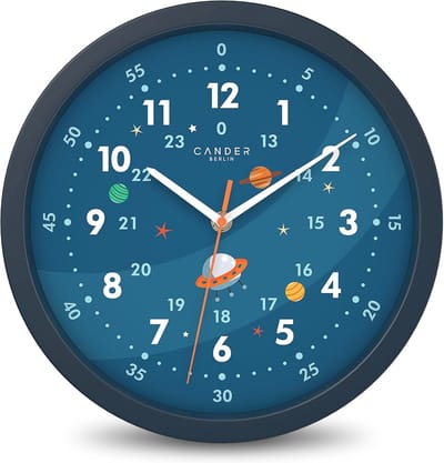 Kinderwandklok geruisloos 30,5 cm astronaut analoog voor jongens en meisjes