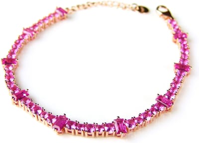 Armband tennis in zilver roos goud verguld gezet met roze stenen
