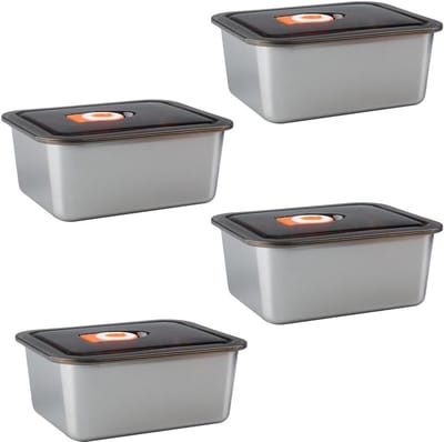 Stalen opbergdozen met deksel - 4-delige set, ideaal voor school, werk, picknick, magnetron en koelkast, duurzaam en lekvrij