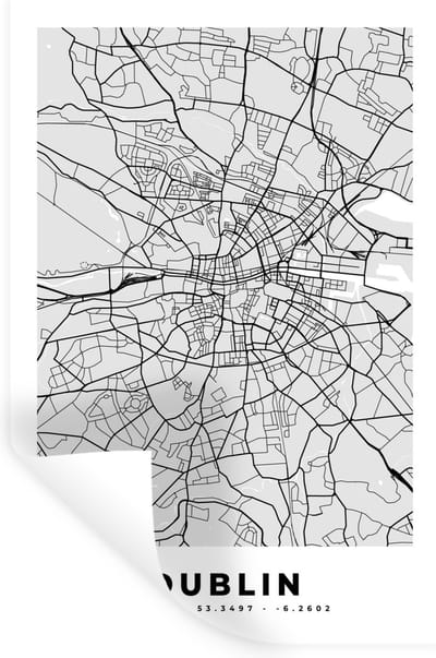 Muurstickers - Sticker Folie - Dublin - Stadskaart - Zwart Wit - Plattegrond - Kaart - 20x30 cm - Plakfolie - Muurstickers Kinderkamer - Zelfklevend Behang - Zelfklevend behangpapier - Stickerfolie